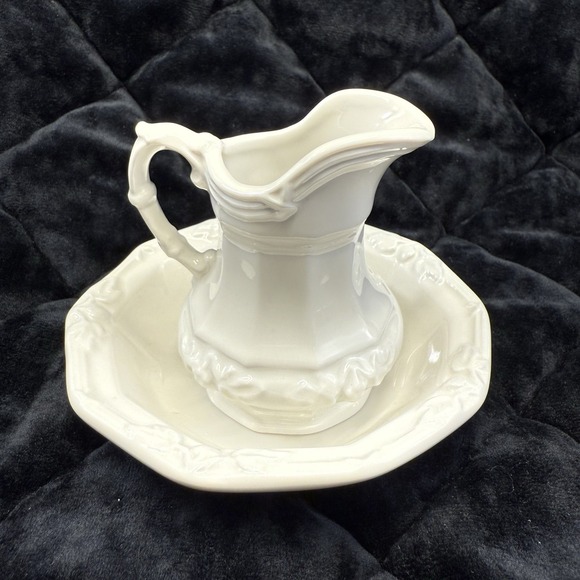 Mini Vintage Red Cliff Ironstone Wash Face Hand Pitcher Basin Ceramic White‎ 4" - Picture 3 of 10